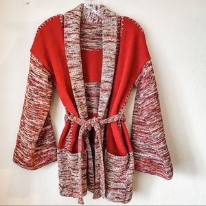 RIMLON Vintage 70’s Knit Boho Belted Wrap Cardigan Bell Sleeve Bohemian Sweater